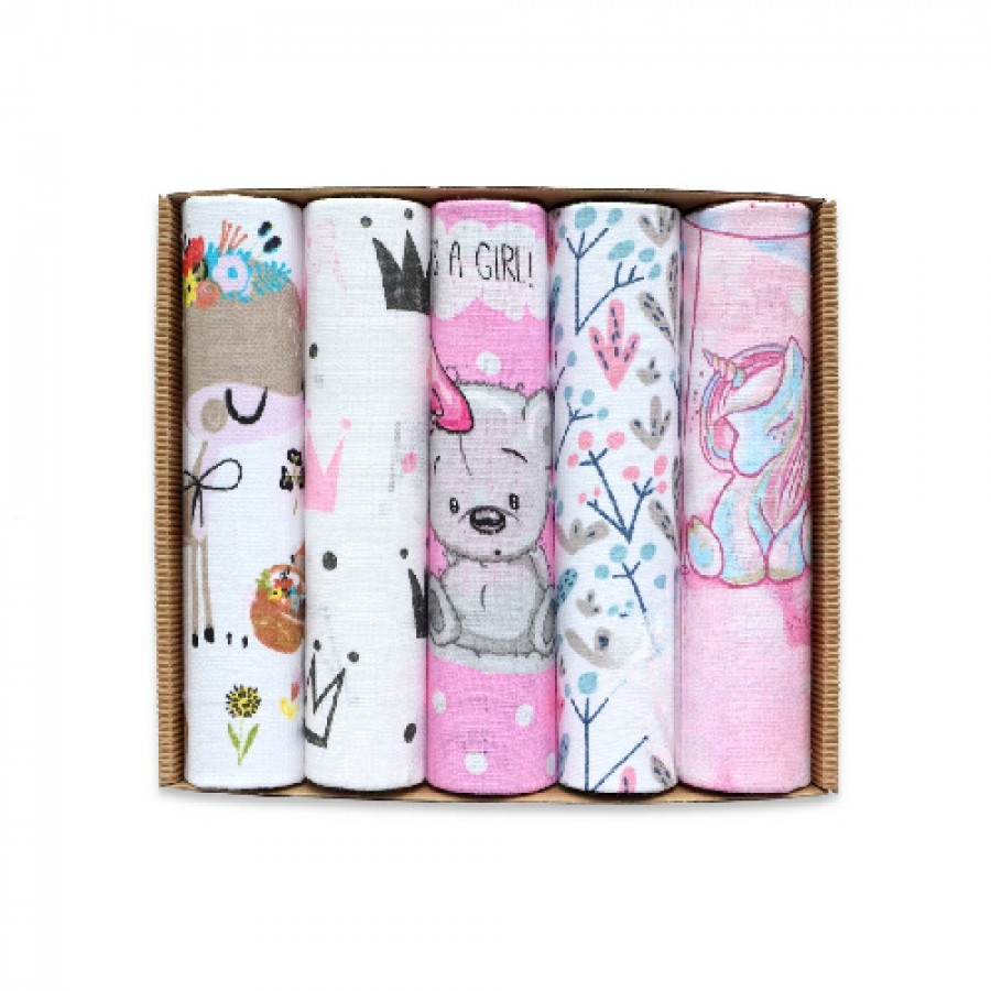 Miniaturka artykułu - #0 EGA KIDS Zestaw pieluszek tetrowych 70x80 r&oacute;ż, 5szt.