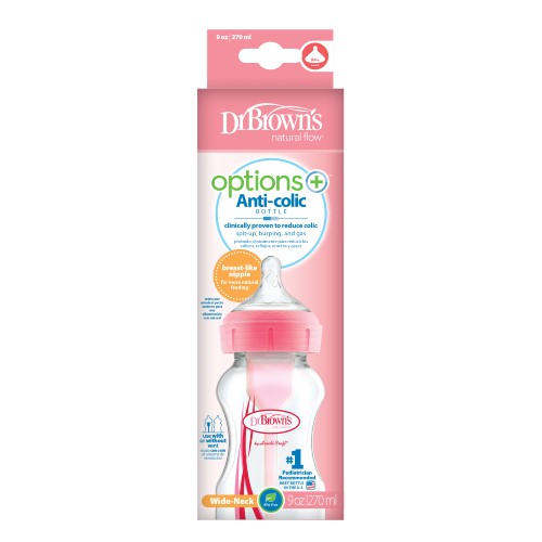 Miniaturka artykułu - #0 Dr Brown's Options+ Butelka antykolkowa 0m+ R&oacute;żowa 270ml 