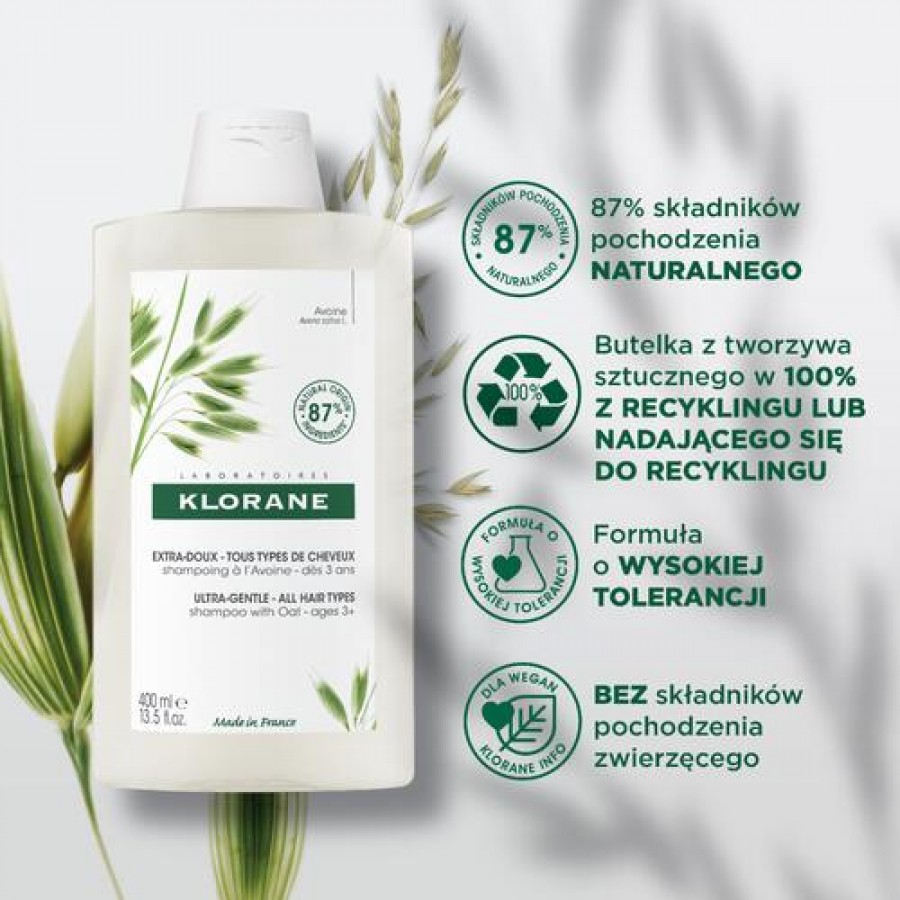 Miniaturka artykułu - #0 KLORANE Szampon z owsem, 400ml