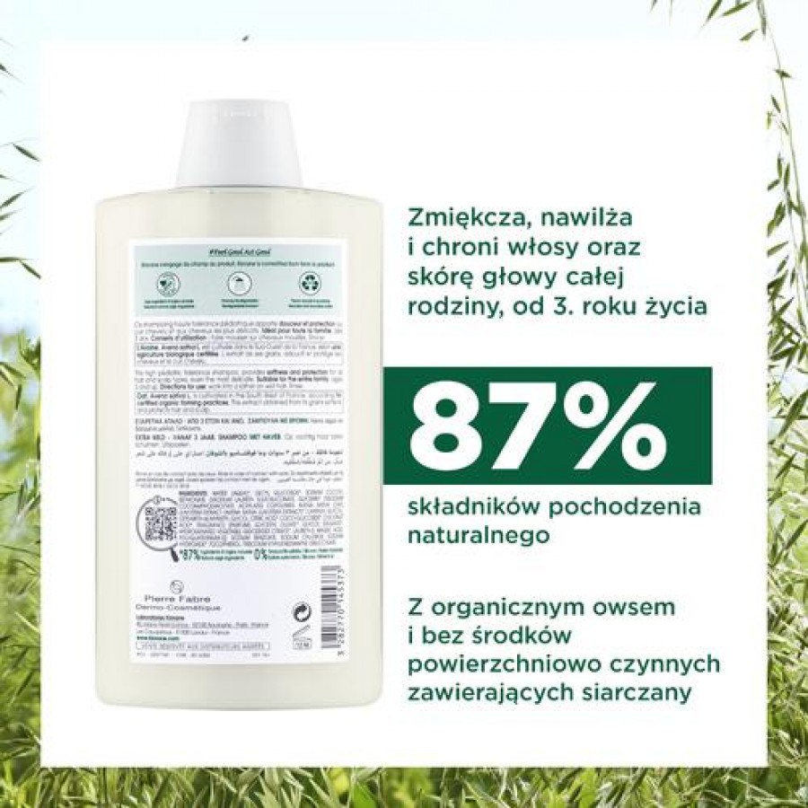 Miniaturka artykułu - #1 KLORANE Szampon z owsem, 400ml