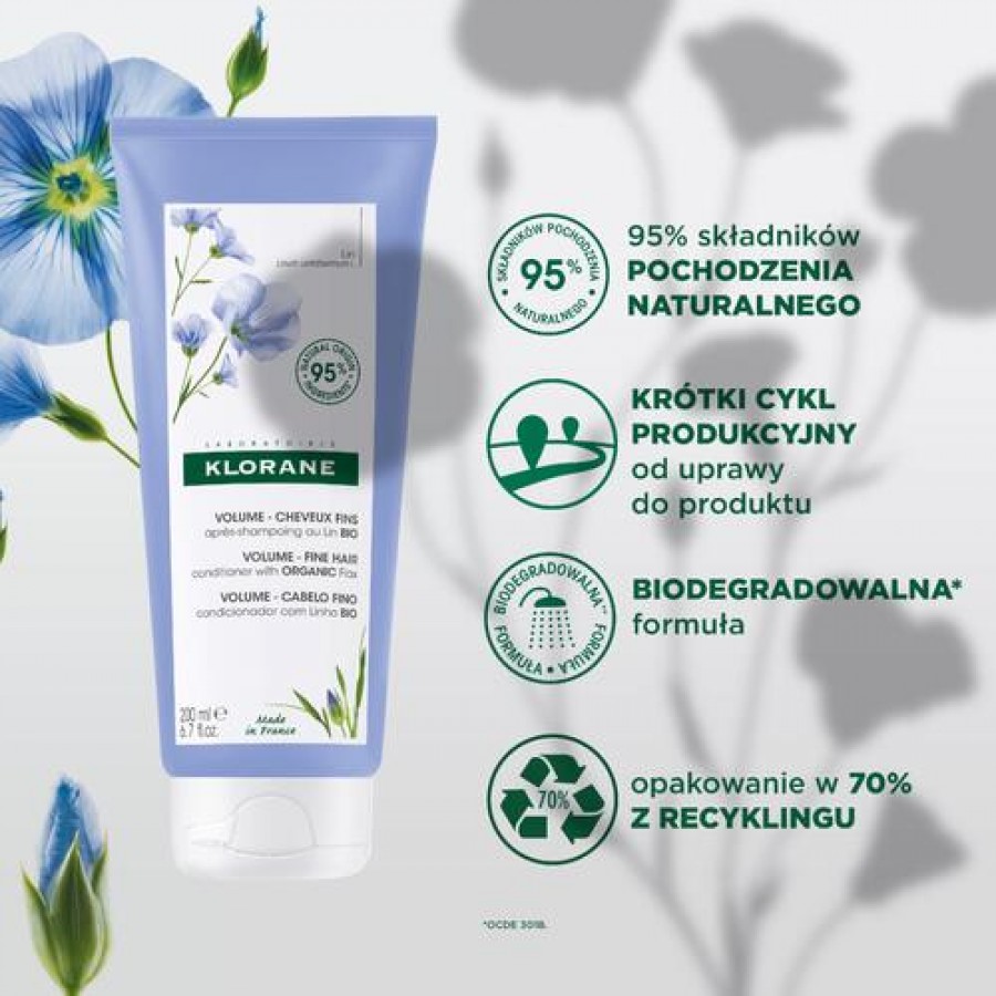 Miniaturka artykułu - #0 KLORANE Odżywka z organicznym lnem, 200ml