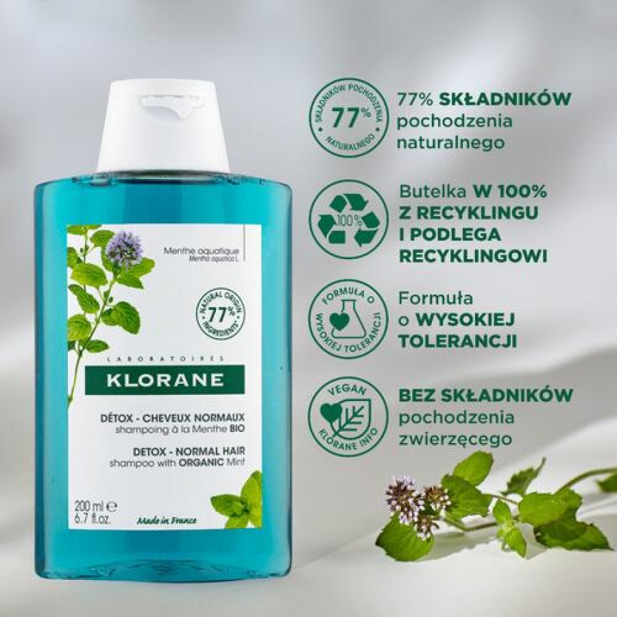 Miniaturka artykułu - #0 KLORANE Szampon z organiczną miętą, 200ml