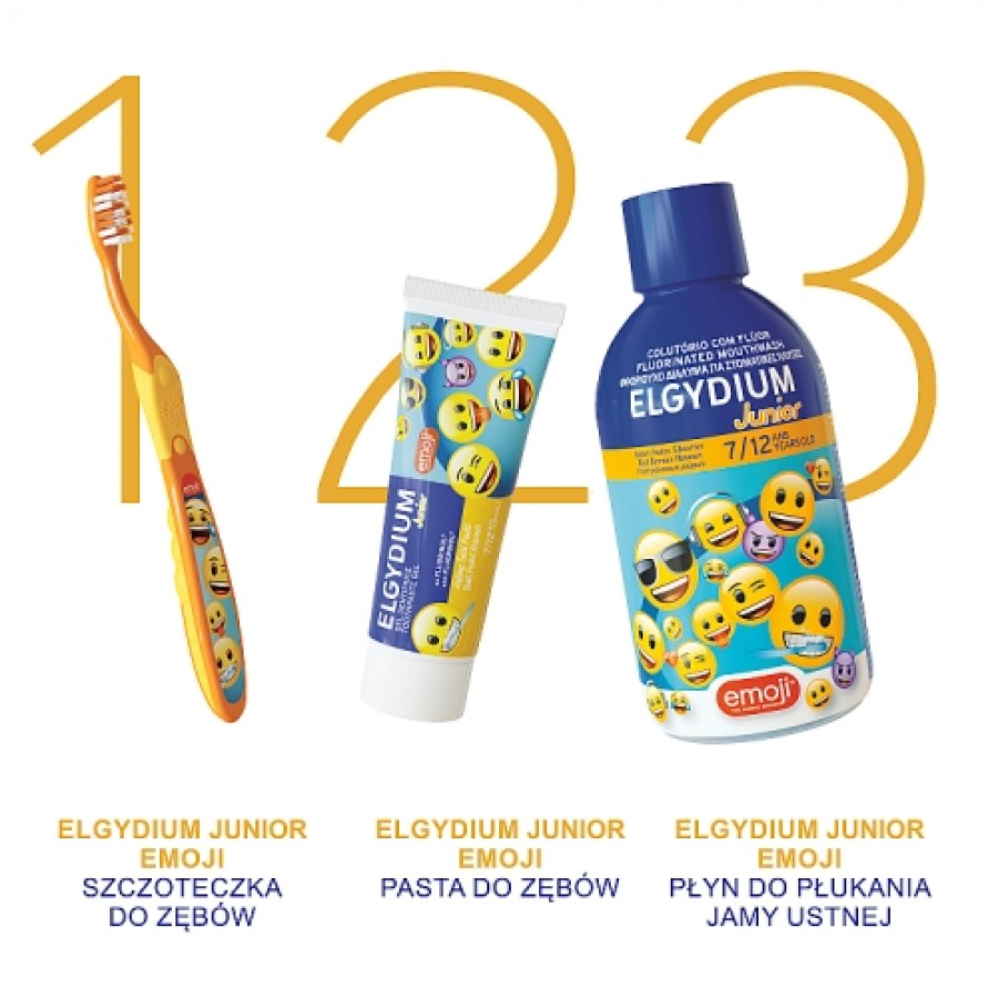 Zdjęcie produktu - 3 ELGYDIUM EMOJI JUNIOR szczoteczka do zęb&oacute;w dla dzieci w wieku 7-12 lat
