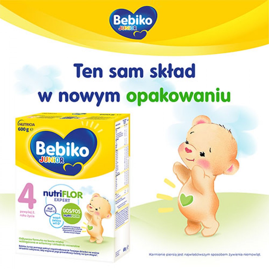 Miniaturka artykułu - #0 Bebiko Junior 4 NUTRIflor Expert Odżywcza formuła na bazie mleka dla dzieci powyżej 2. roku życia, 600g