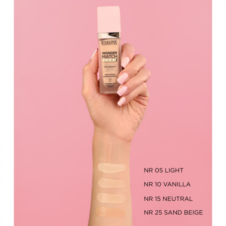 Zdjęcie produktu - 5 EVELINE Wonder Match Lumi Podkład rozświetlający 10 Vanilla Warm 30 ml