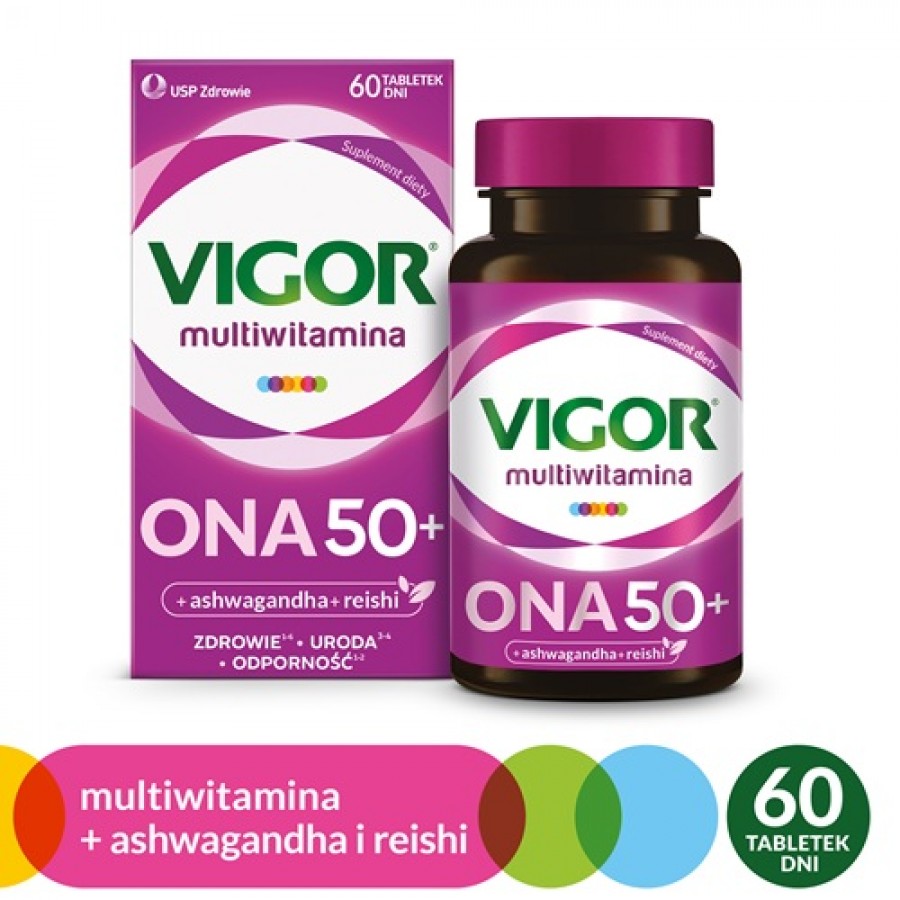 Miniaturka artykułu - #0 VIGOR multiwitamina ONA 50+ zestaw witamin i minerał&oacute;w z ashwagandhą i reishi, 60tabl.