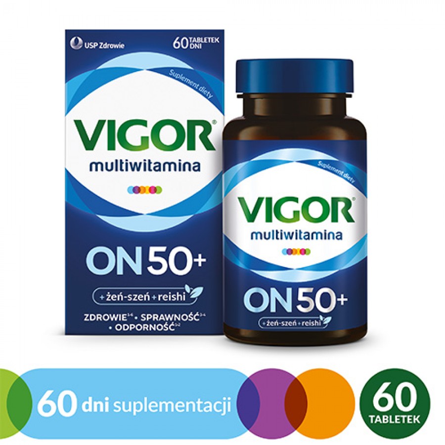 Miniaturka artykułu - #1 VIGOR multiwitamina ON 50+ zestaw witamin i minerał&oacute;w z żeń-szeniem i reishi, 60tabl.