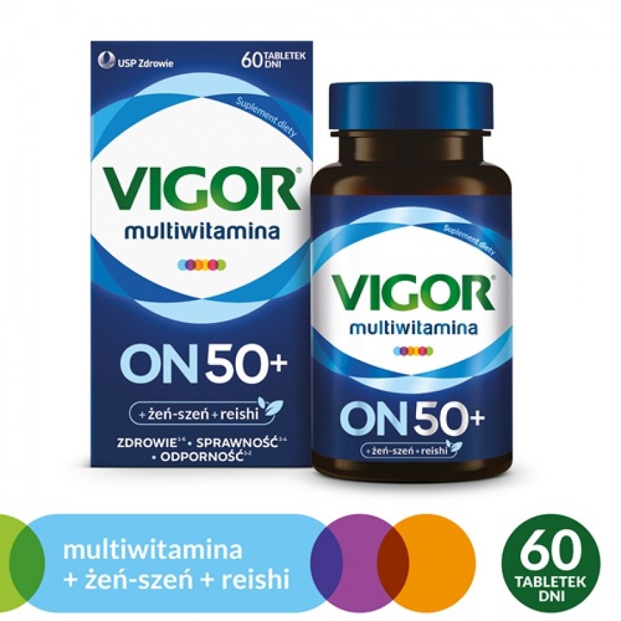 Miniaturka artykułu - #0 VIGOR multiwitamina ON 50+ zestaw witamin i minerał&oacute;w z żeń-szeniem i reishi, 60tabl.
