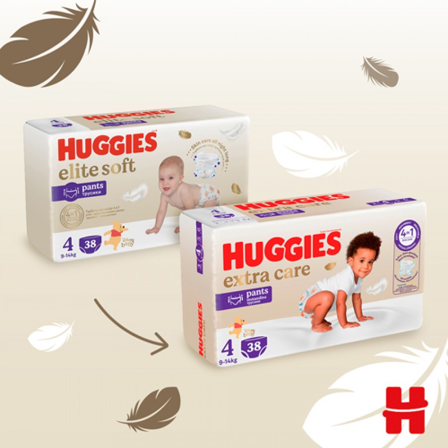 #8 – HUGGIES Pieluchomajtki Elite Soft rozmiar 4 (9-14kg), 38szt.