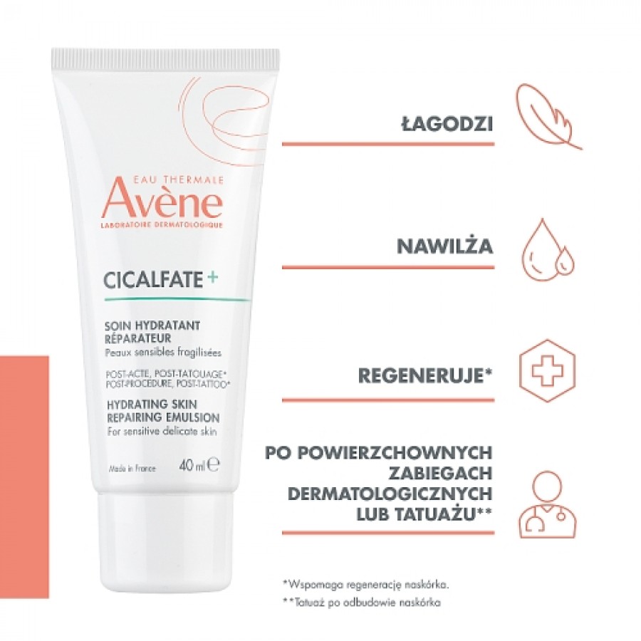 Miniaturka artykułu - #0 AVENE CICALFATE+ Nawilżająca emulsja regenerująca, 40ml