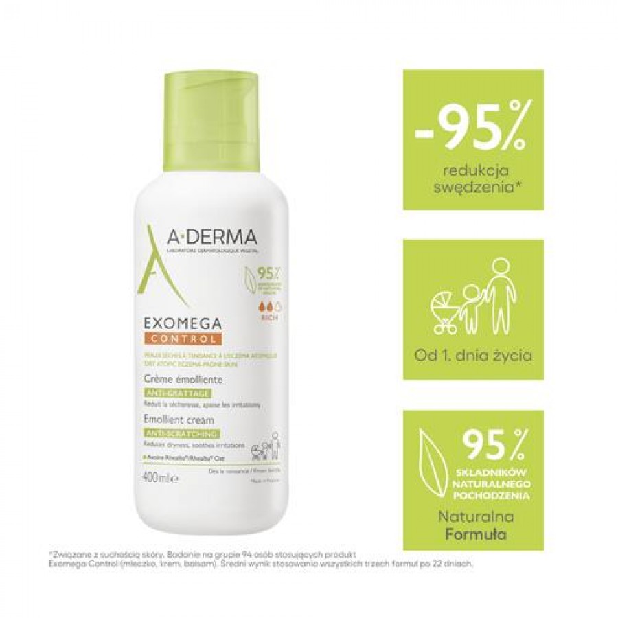 Miniaturka artykułu - #0 A-DERMA Exomega Control Krem, 400ml