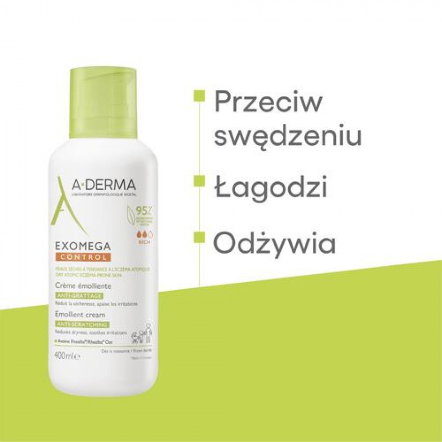 Miniaturka artykułu - #1 A-DERMA Exomega Control Krem, 400ml