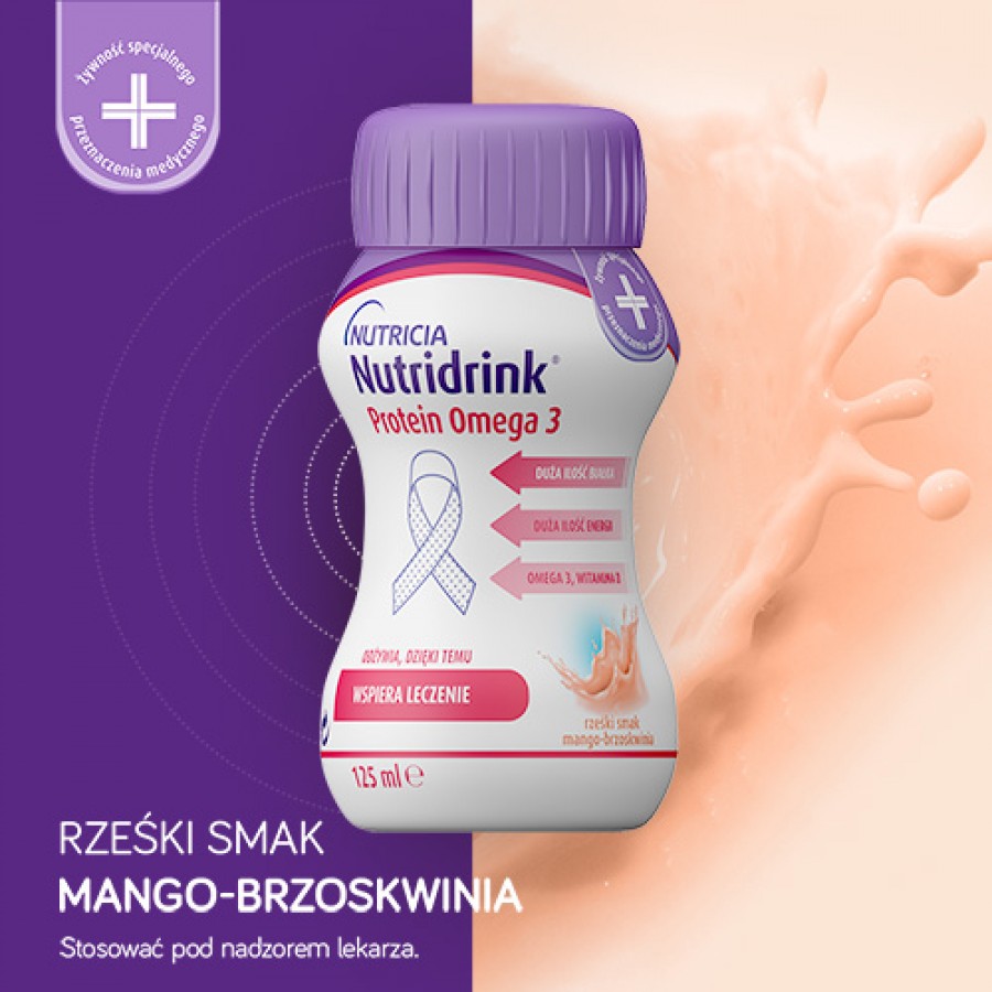 Miniaturka artykułu - #0 Nutridrink Protein Omega 3 rześki smak mango - brzoskwinia, 4x125ml