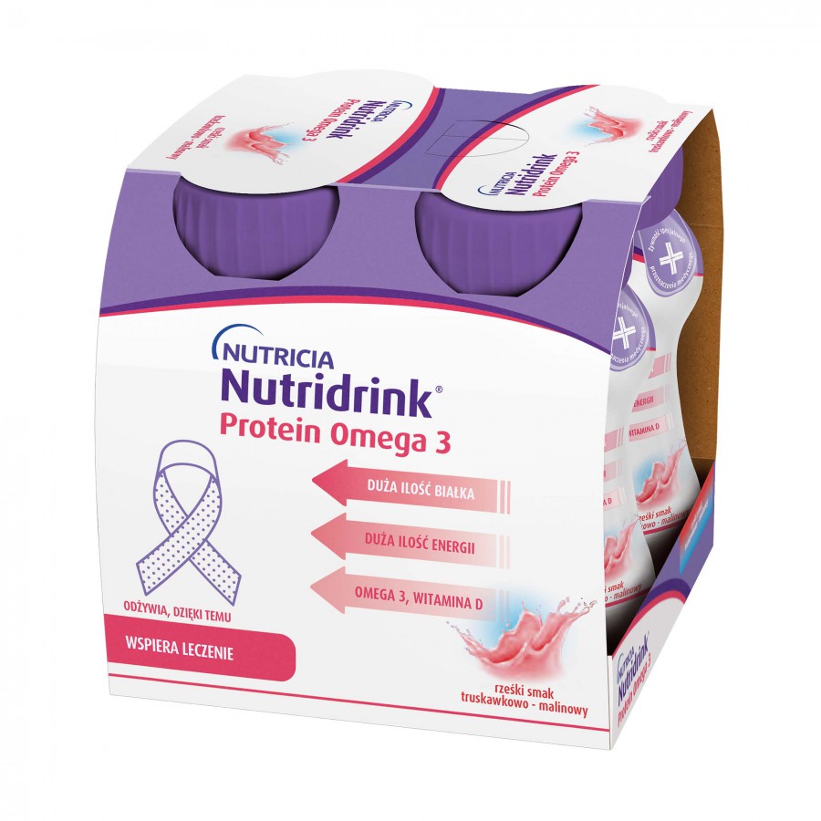 Zdjęcie produktu - 5 Nutridrink Protein Omega 3 rześki smak truskawka - malina, 4x125ml