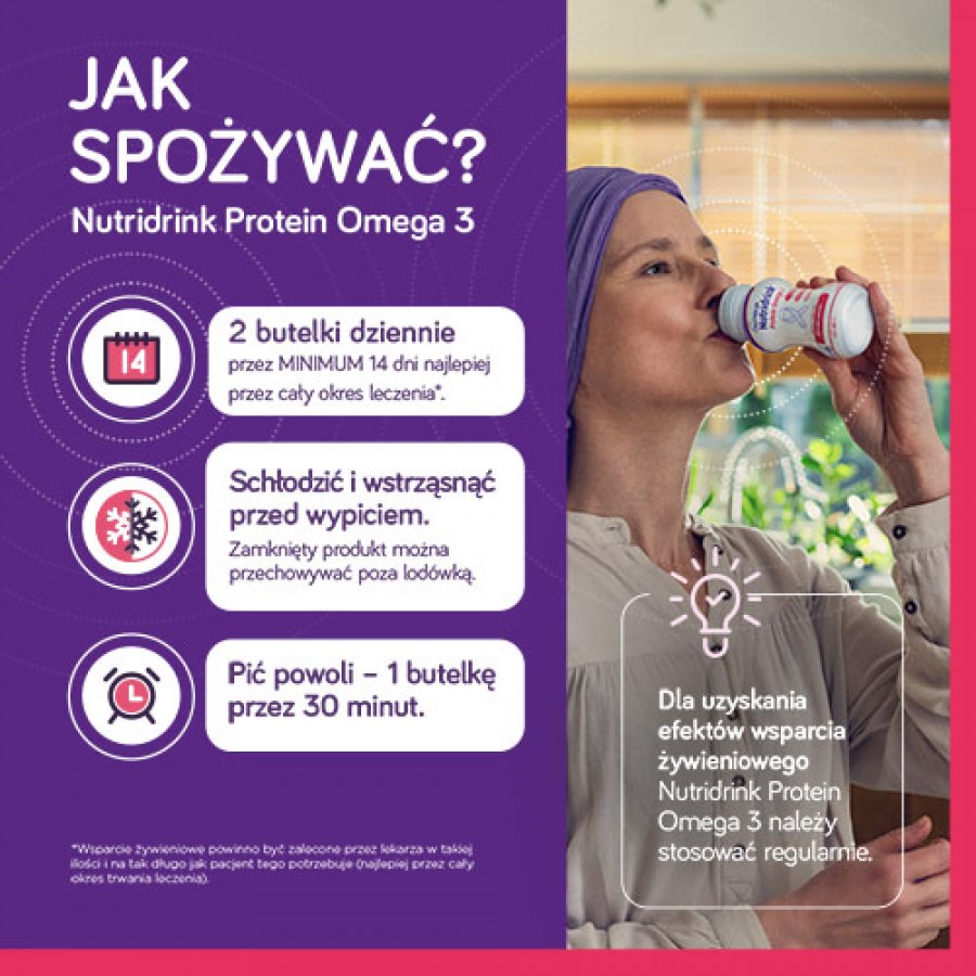Zdjęcie produktu - 4 Nutridrink Protein Omega 3 rześki smak truskawka - malina, 4x125ml