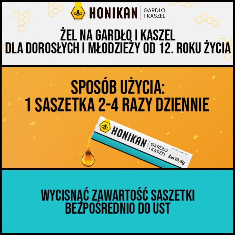 Miniaturka artykułu - #1 HONIKAN GARDŁO I KASZEL Żel w saszetkach na gardło i kaszel, 10sasz.