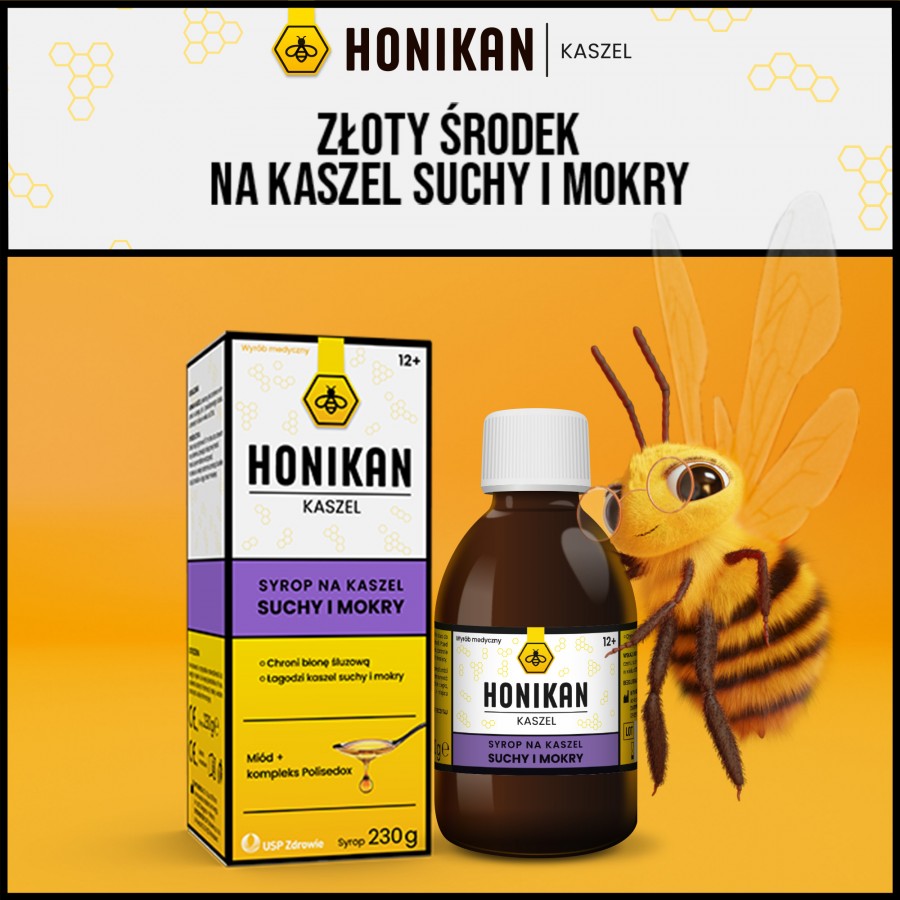 Miniaturka artykułu - #0 HONIKAN KASZEL Syrop na kaszel suchy i mokry, 230g