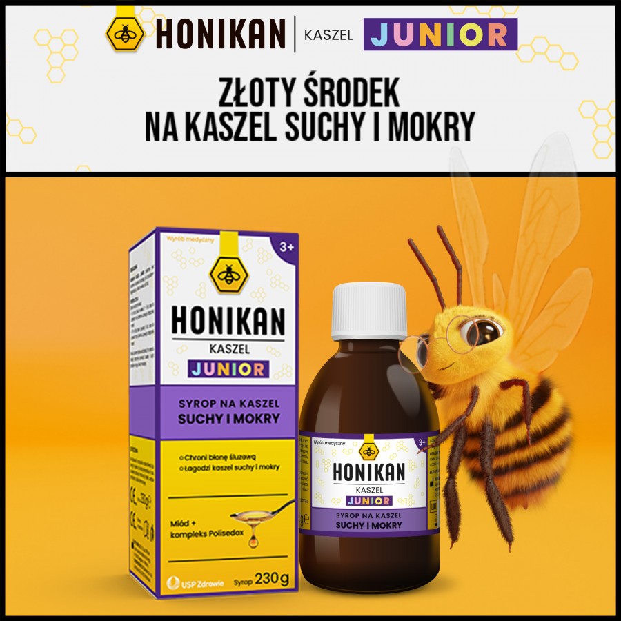 Miniaturka artykułu - #0 HONIKAN KASZEL JUNIOR Syrop na kaszel suchy i mokry, 230g
