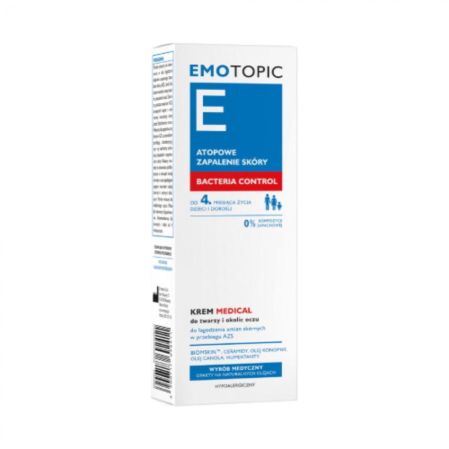 Miniaturka artykułu - #0 EMOTOPIC Bacteria Control Krem Medical do twarzy i okolic oczu, 50 ml