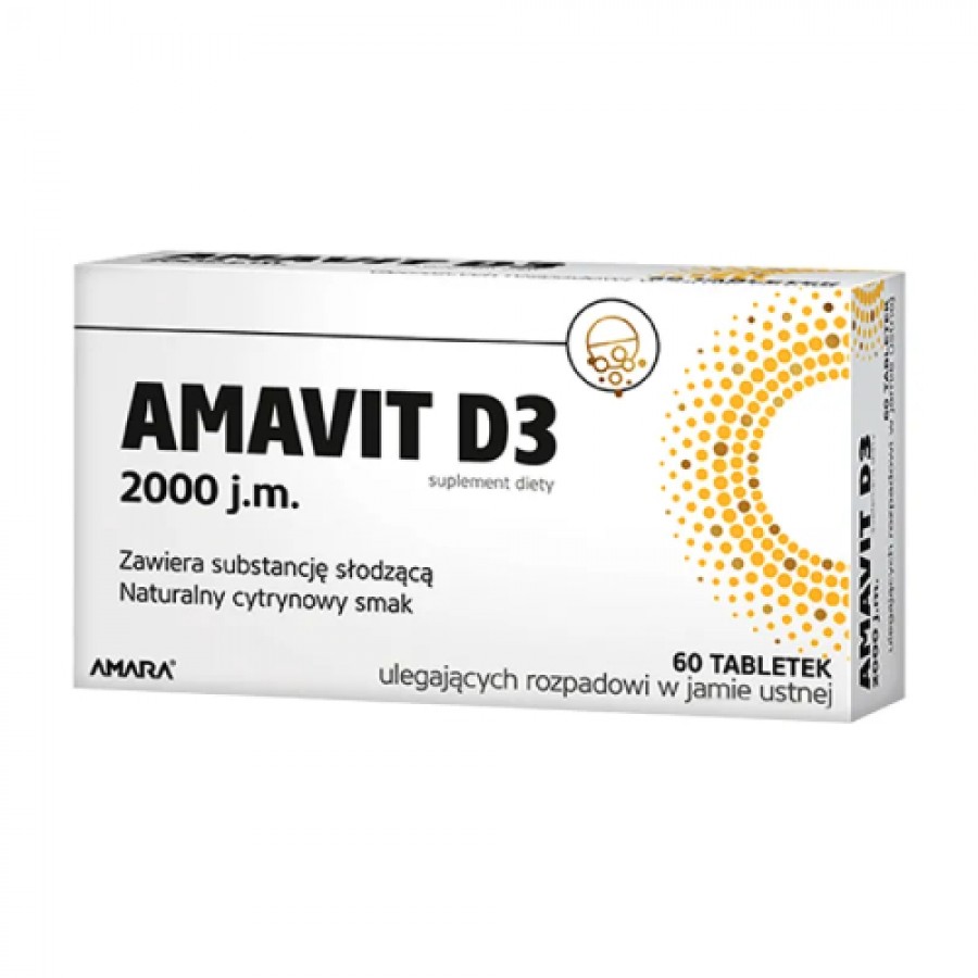 Zdjęcie produktu - 0 AMAVIT D3 2000 j.m., 60 tabletek ulegających rozpadowi w jamie ustnej