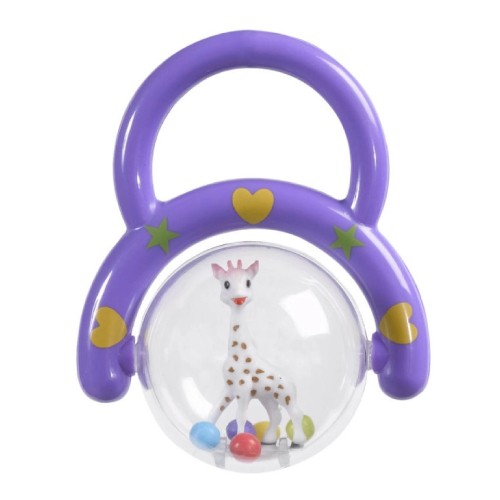 Zdjęcie produktu - 2 Żyrafa Sophie (Sophie La Girafe) Zestaw prezentowy: Gryzak Żyrafa Sophie + książeczka + fioletowa grzechotka