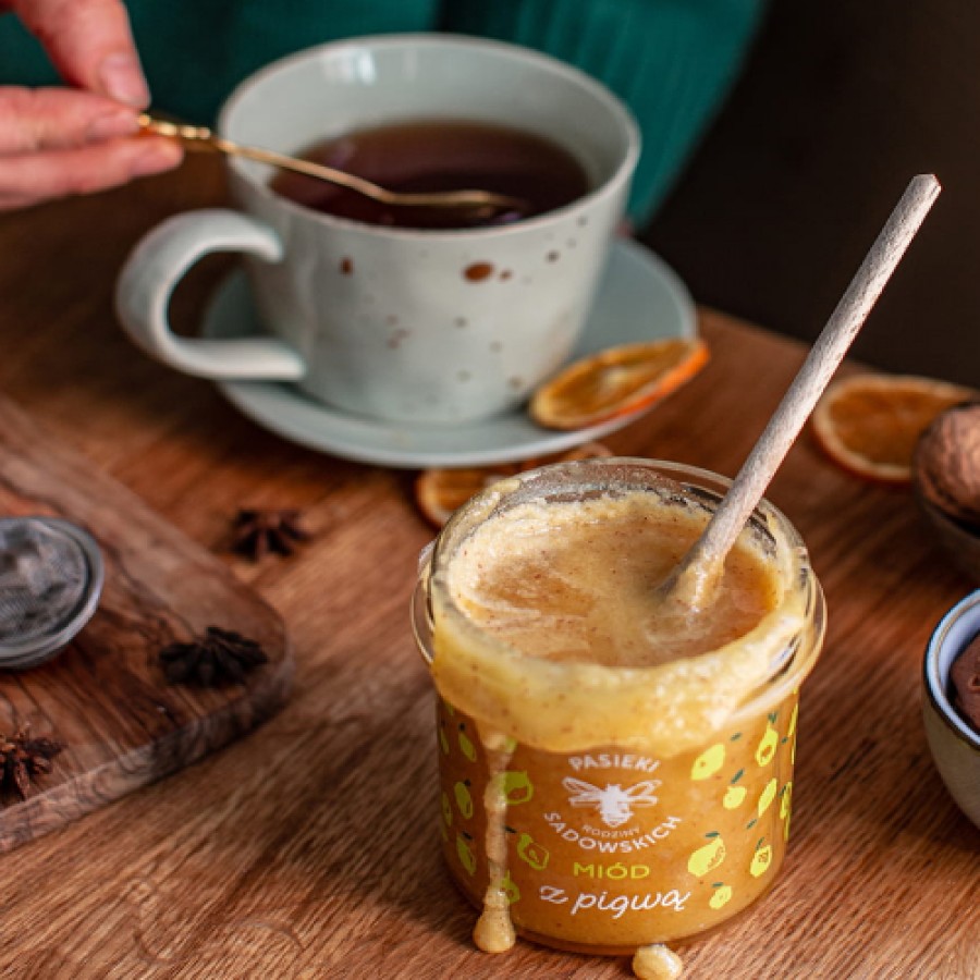Miniaturka artykułu - #0 PASIEKI RODZINY SADOWSKICH Mi&oacute;d z pigwą, 430g