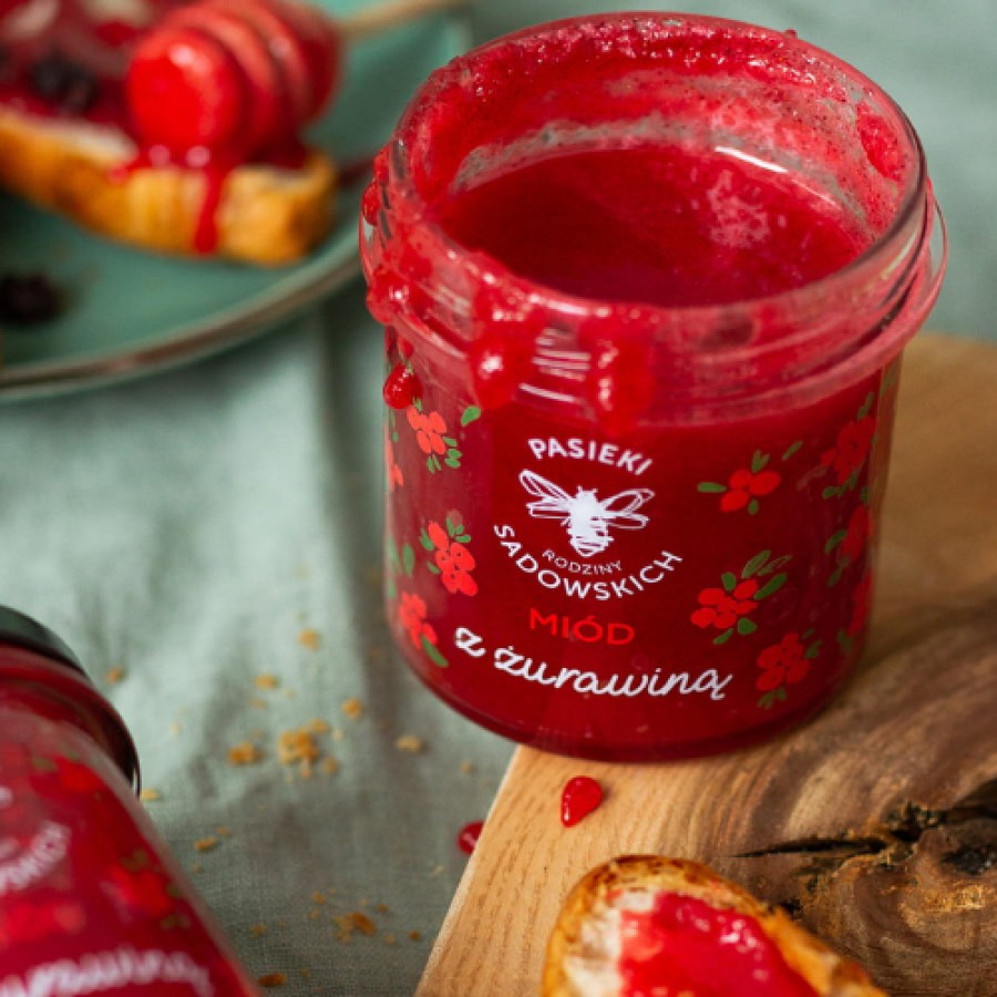 Miniaturka artykułu - #1 PASIEKI RODZINY SADOWSKICH Mi&oacute;d z żurawiną, 430g	