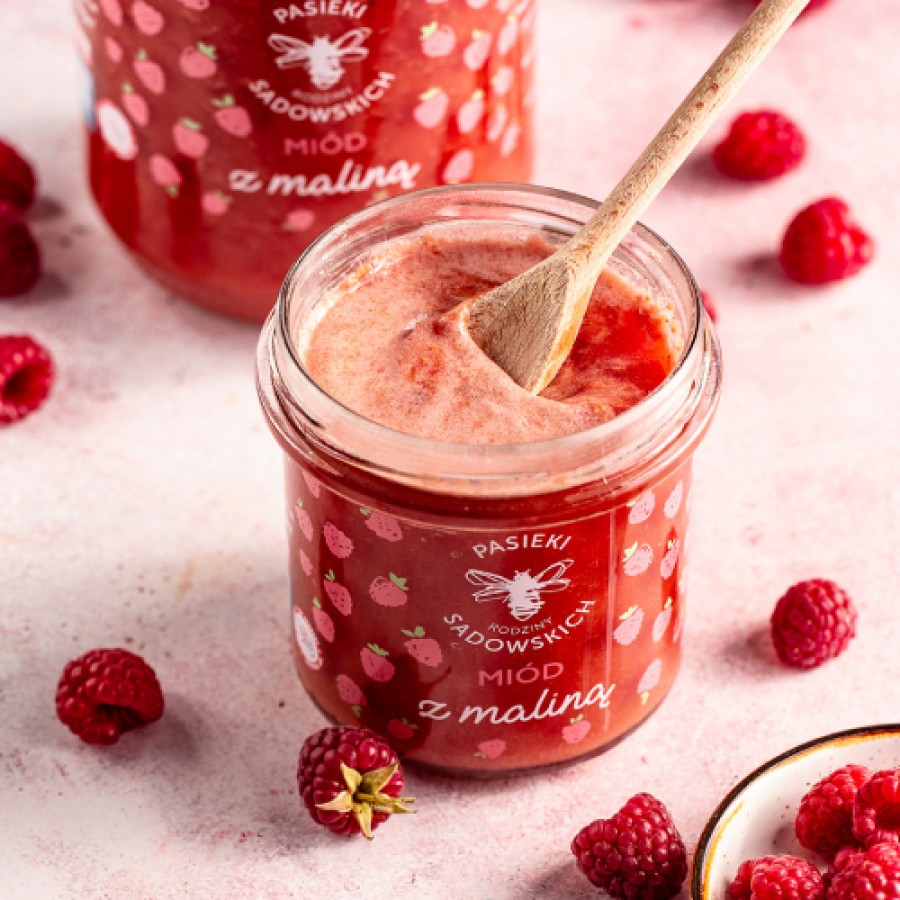 Miniaturka artykułu - #1 PASIEKI RODZINY SADOWSKICH Zestaw Mi&oacute;d z maliną, 430g + Mi&oacute;d z cytryną, 430g + Mi&oacute;d z truskawką, 430g