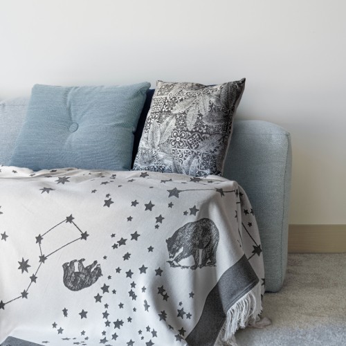 Zdjęcie produktu - 0 TEXPOL Pled Koc bambusowy z frędzlami GALAKTYKA 165x200cm GRANAT, 1 szt.