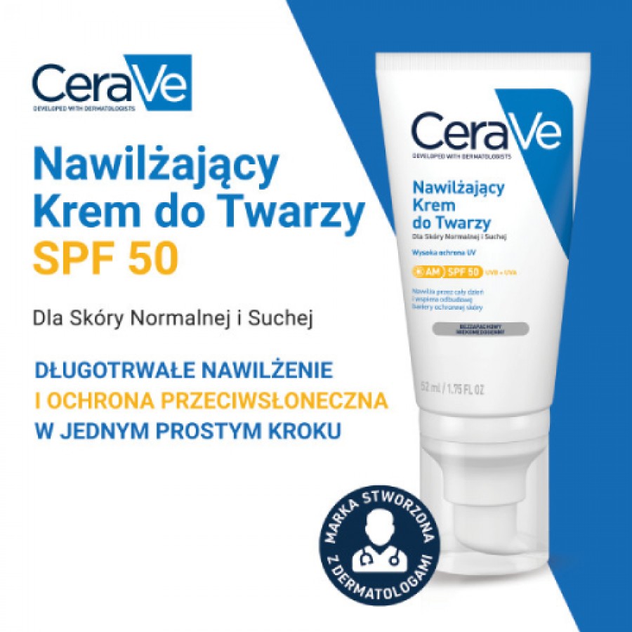 Miniaturka artykułu - #0 CeraVe Nawilżający krem do twarzy SPF50, 52 ml