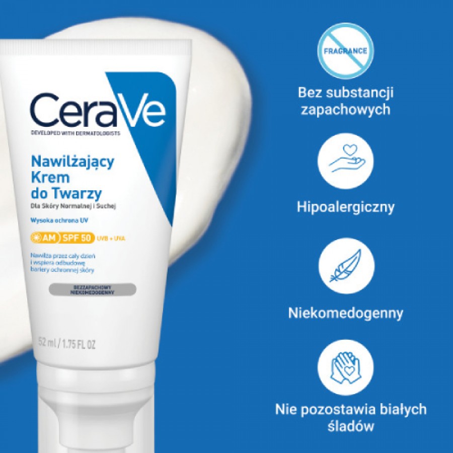 Zdjęcie produktu - 2 CeraVe Nawilżający krem do twarzy SPF50, 52 ml