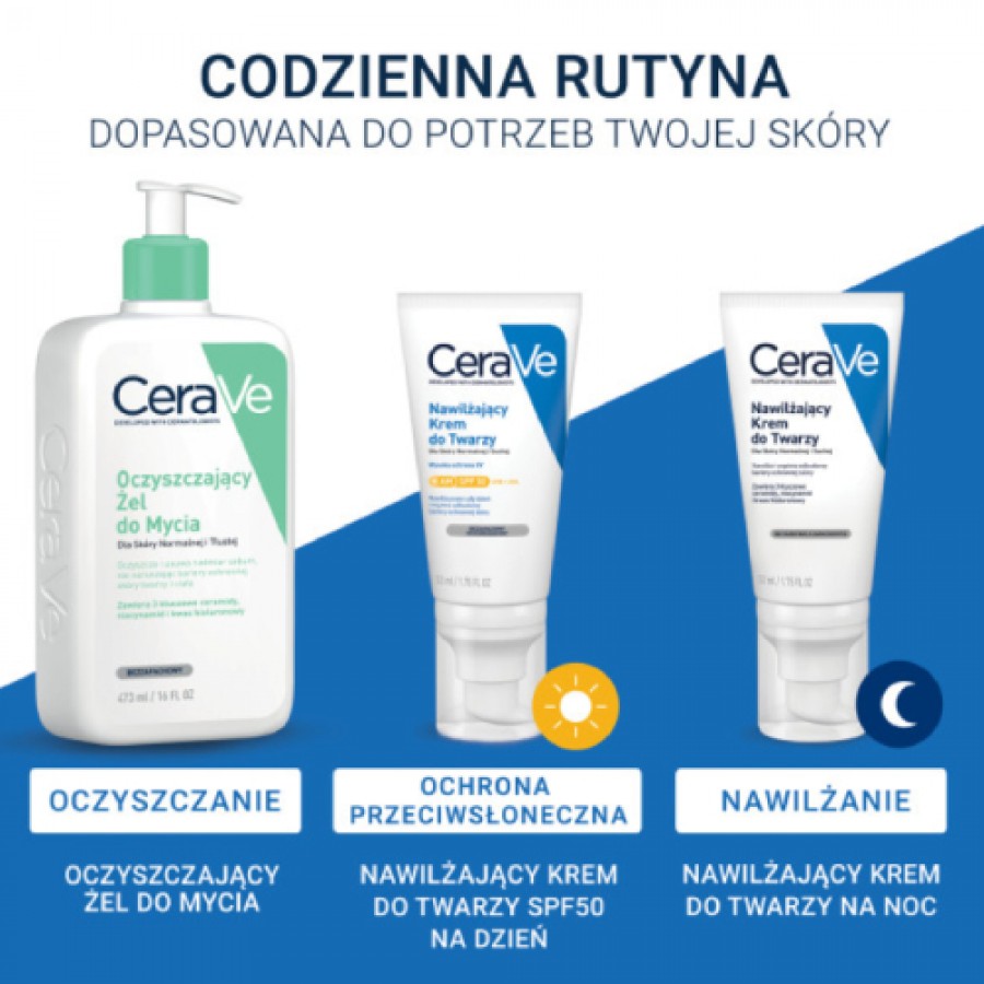 Zdjęcie produktu - 3 CeraVe Nawilżający krem do twarzy SPF50, 52 ml