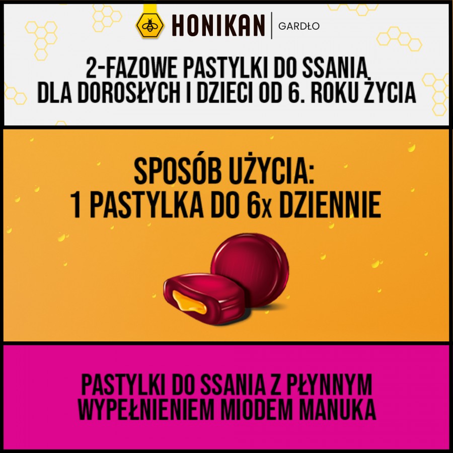 Miniaturka artykułu - #1 HONIKAN GARDŁO 2-fazowe pastylki do ssania o smaku wiśniowym, 16 pastylek