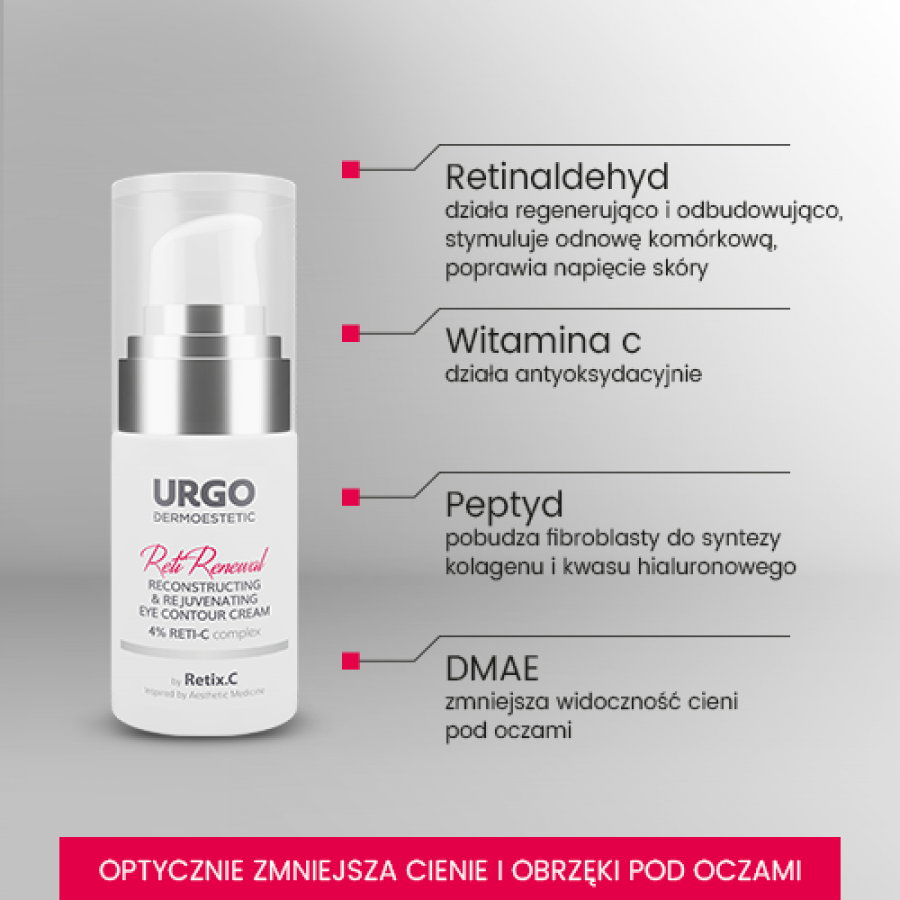 Zdjęcie produktu - 2 URGO DERMOESTETIC RetiRenewal Krem odbudowująco-odmładzający do sk&oacute;ry wok&oacute;ł oczu 4% RETI-C, 15ml