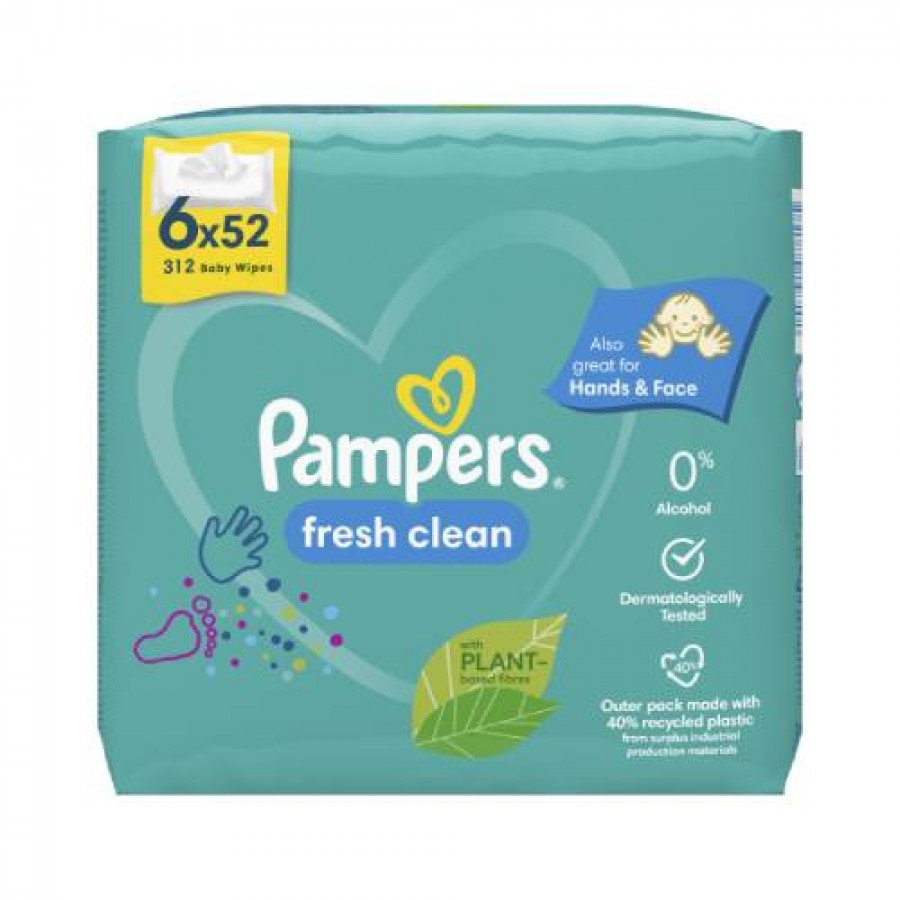 Miniaturka artykułu - #1 Pampers Fresh Clean Chusteczki nawilżane, 6x 52szt.