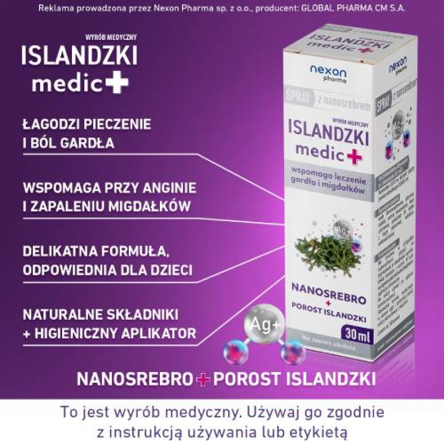 Zdjęcie produktu - 0 ISLANDZKI Medic+ Spray do gardła z nanosrebrem, 30 ml