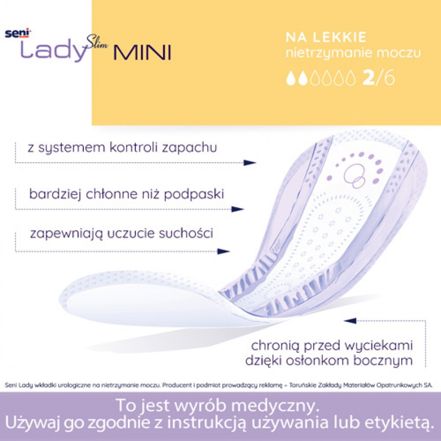 Zdjęcie produktu - 0 SENI LADY SLIM MINI Anatomiczne wkładki urologiczne, 10szt.