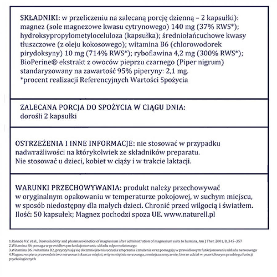 Zdjęcie produktu - 5 NATURELL Magnez Organiczny+, 50 kapsułek