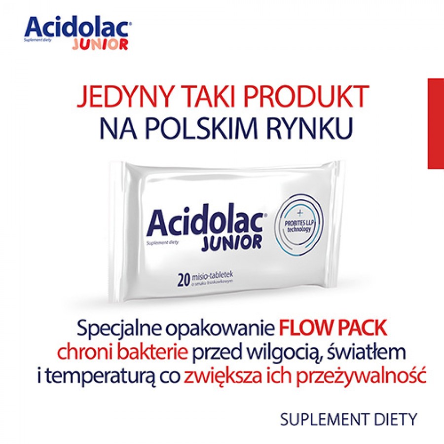 Zdjęcie produktu - 3 Zestaw ACIDOLAC JUNIOR Probiotyk o smaku truskawkowym, 3x 20 misio-tabletek