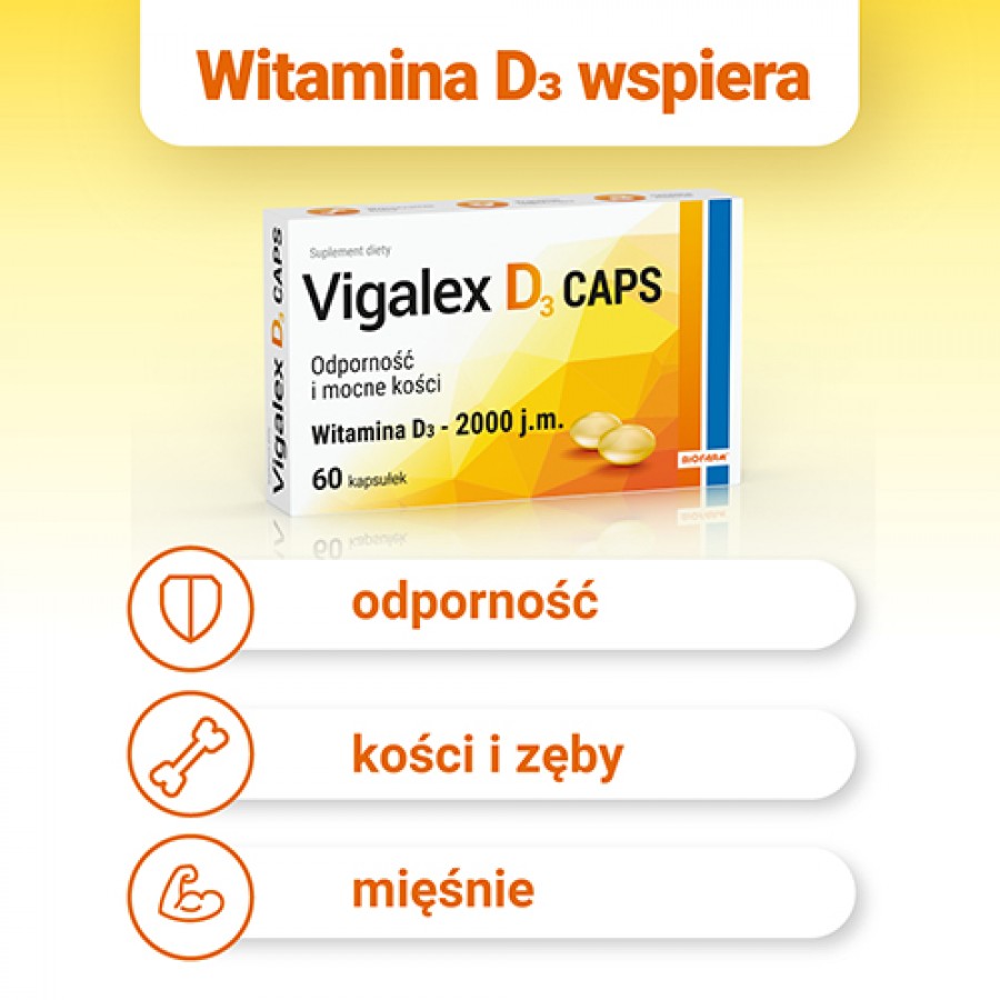 Zdjęcie produktu - 1 Vigalex D3 Caps 2000 j.m., 60kaps.  KR&Oacute;TKA DATA 30.11.2024