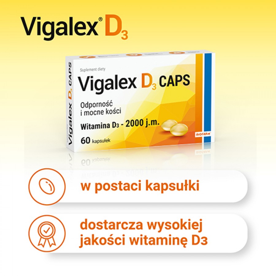 Zdjęcie produktu - 2 Vigalex D3 Caps 2000 j.m., 60kaps.  KR&Oacute;TKA DATA 30.11.2024
