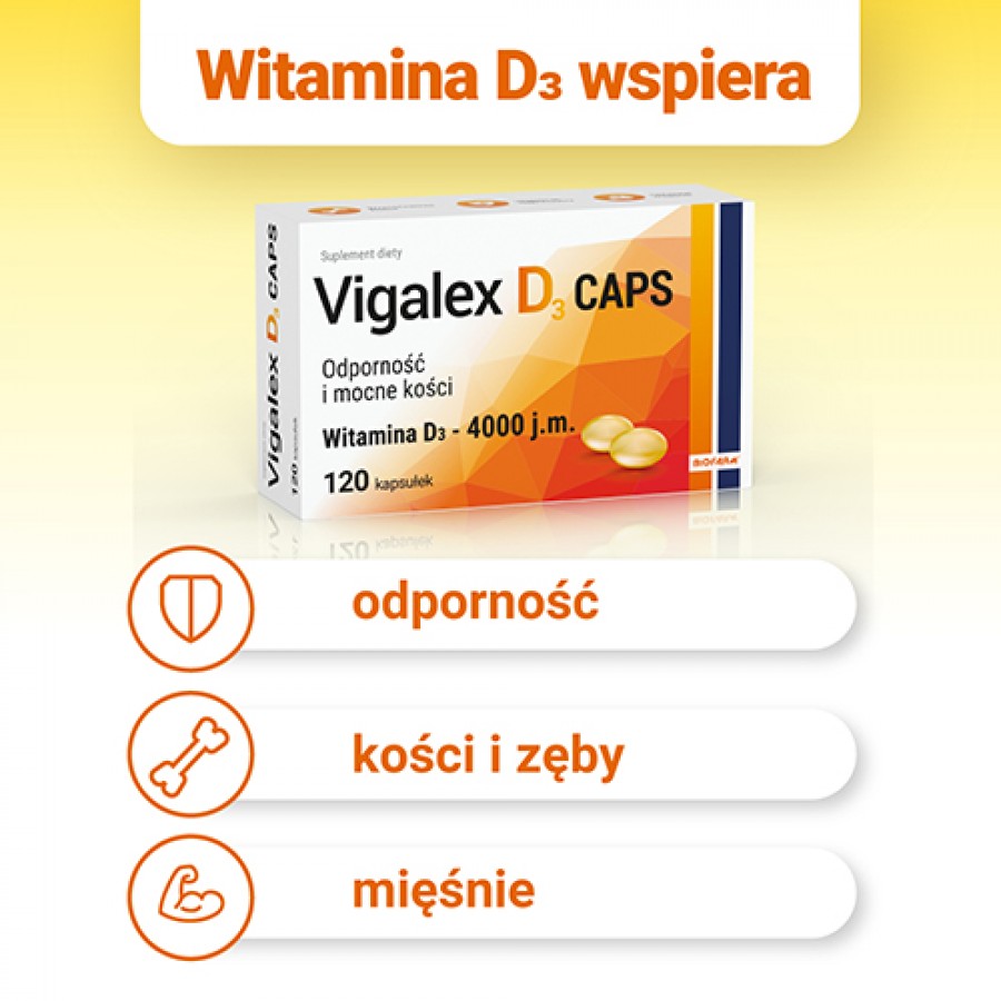 Zdjęcie produktu - 1 Vigalex D3 Caps 4000 j.m., 120 kapsułek