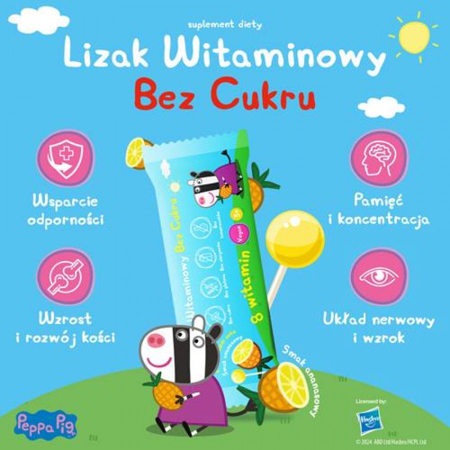 Zdjęcie produktu - 2 DOMOWA APTECZKA Vitamin Lollipops Peppa Pig Lizak ananasowy, 1 szt.