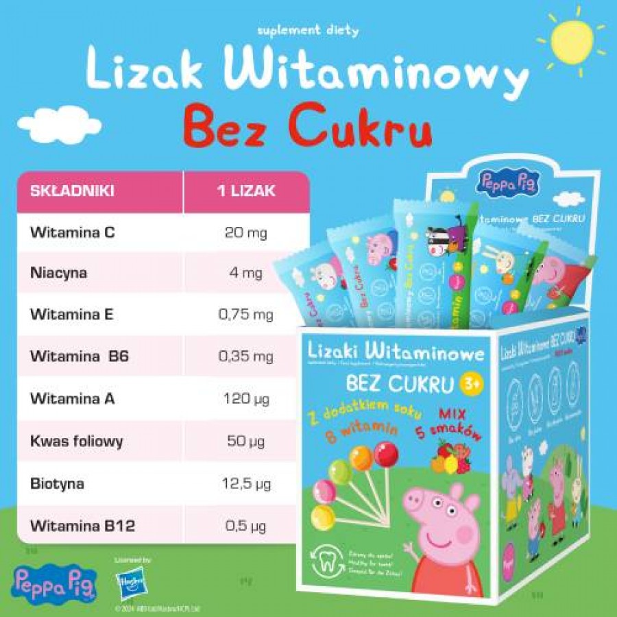 Miniaturka artykułu - #1 DOMOWA APTECZKA Vitamin Lollipops Peppa Pig Lizak truskawkowy, 1 szt.