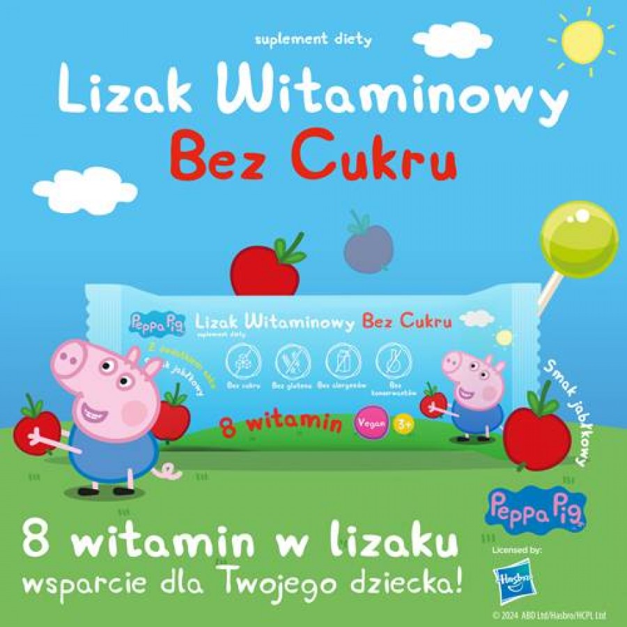 Miniaturka artykułu - #0 DOMOWA APTECZKA Vitamin Lollipops Peppa Pig Lizak jabłkowy, 1 szt.