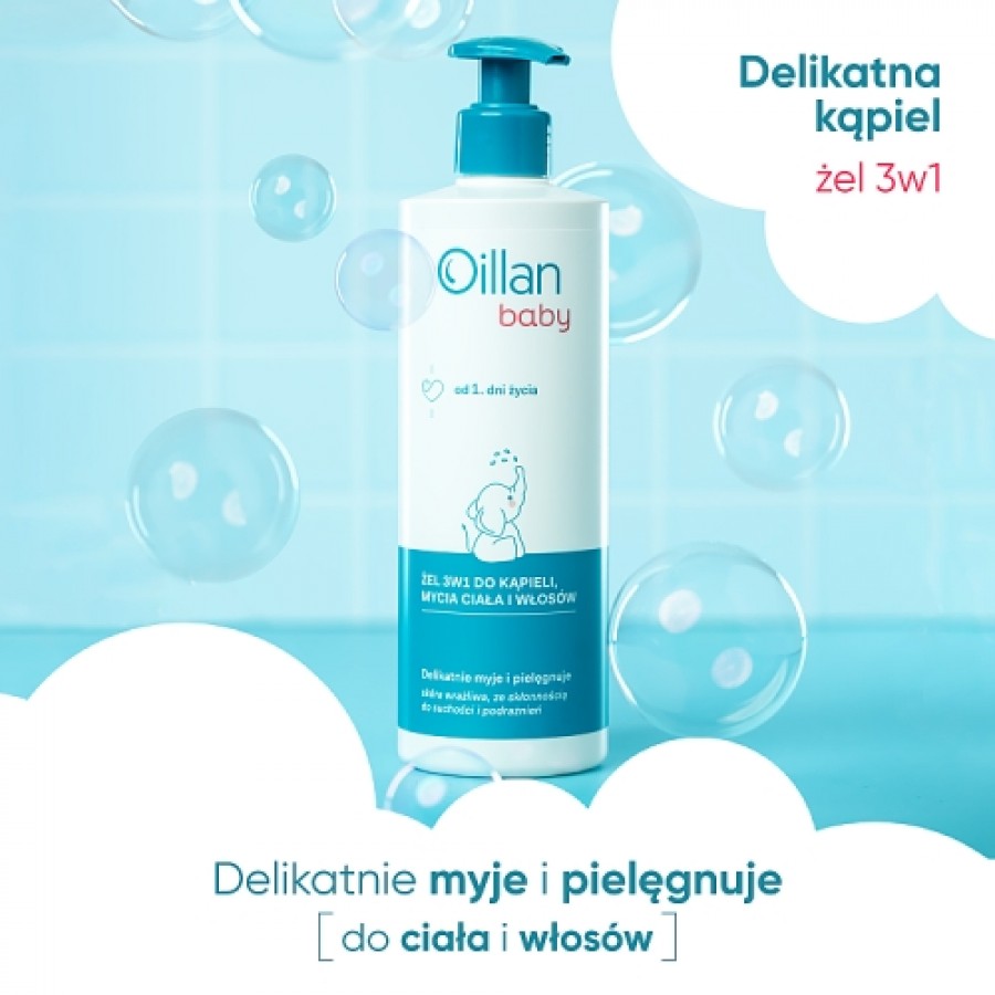 Miniaturka artykułu - #1 OILLAN BABY - żel do mycia ciała i włos&oacute;w 3w1 od 1. dnia życia, 400ml