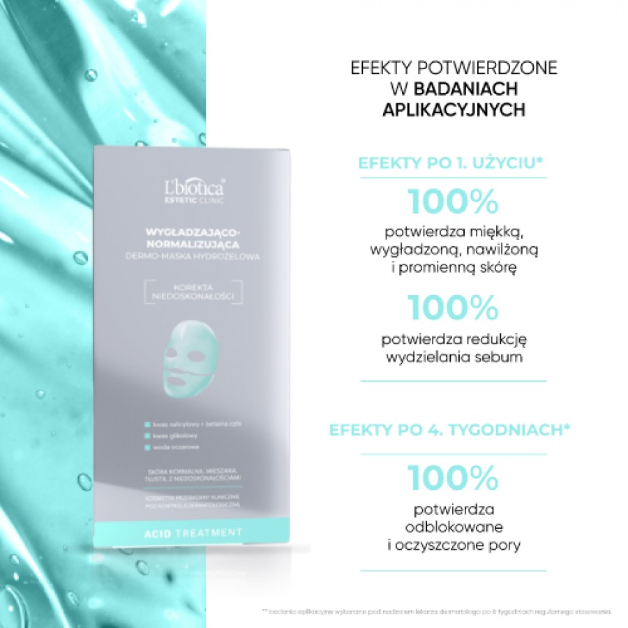 Miniaturka artykułu - #1 L'BIOTICA Estetic Clinic Acid Treatment Wygładzająco-normalizująca dermo-maska hydrożelowa, 23ml/1szt.