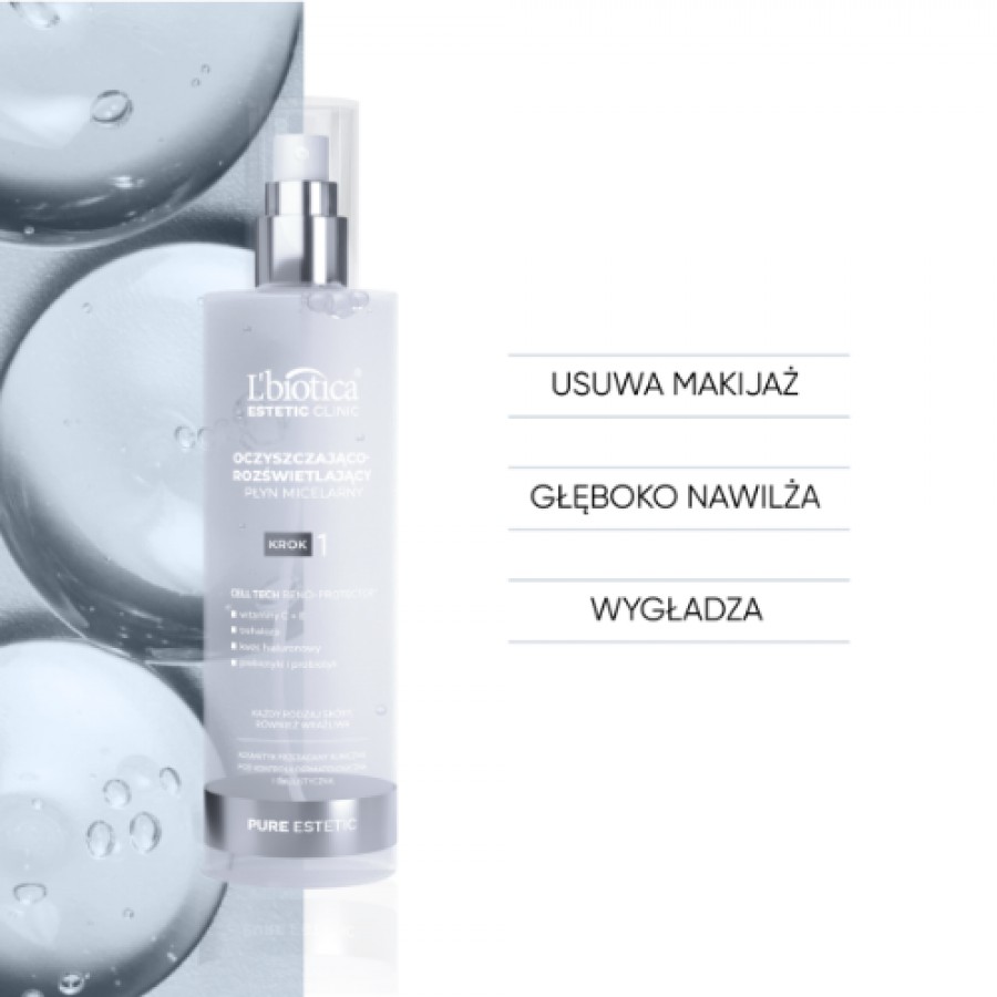 Miniaturka artykułu - #1  L'BIOTICA Estetic Clinic Pure Estetic Oczyszczająco-rozświetlający płyn micelarny, 200ml