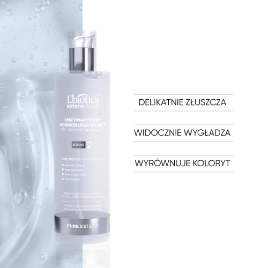 Miniaturka artykułu - #1 L'BIOTICA Estetic Clinic Pure Estetic Enzymatyczny mikrozłuszczający żel do mycia twarzy, 200ml