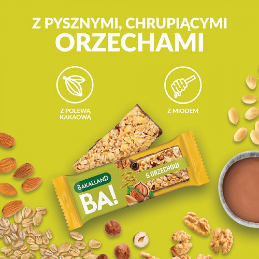 Zdjęcie produktu - 3 BAKALLAND BA! Baton 5 orzech&oacute;w, 40g